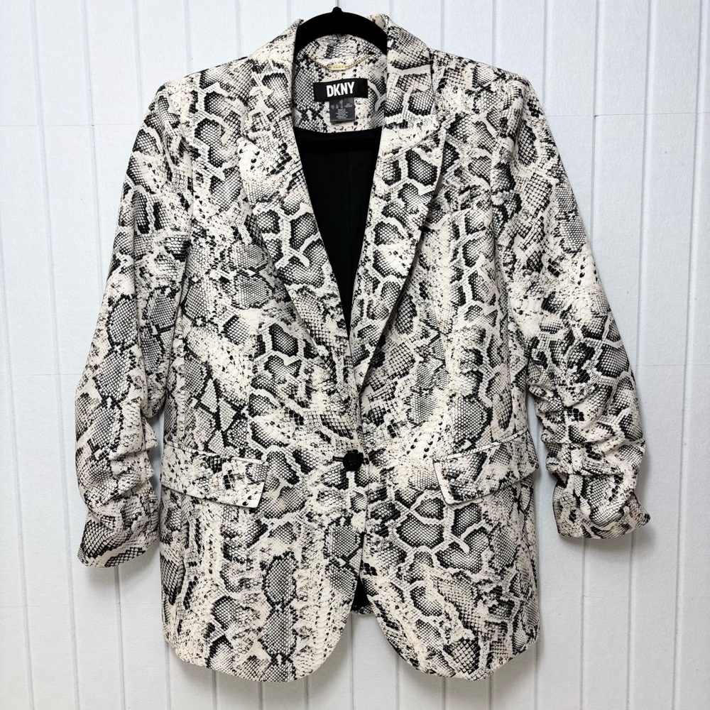 DKNY Women's Snake Print Blazer Black and White Size 10 - Picture 3 of 14